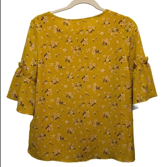 Women's Everly Yellow Short Sleeve Floral Blouse Top Size Small boho Cottagecore - Picture 2 of 15